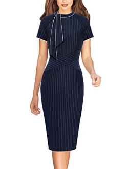 Vfshow Womens Tie Neck Slim Work Office Business Cocktail Bodycon Pencil Dress