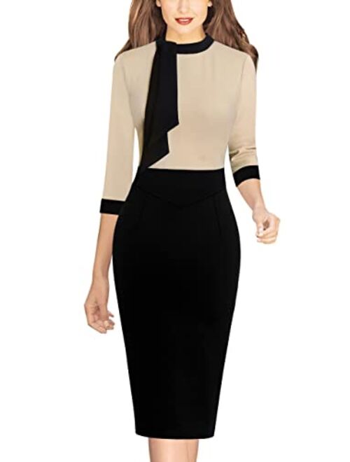 Vfshow Womens Tie Neck Slim Work Office Business Cocktail Bodycon Pencil Dress