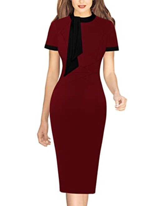 Vfshow Womens Tie Neck Slim Work Office Business Cocktail Bodycon Pencil Dress