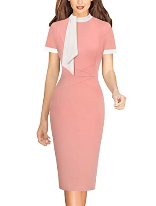 Vfshow Womens Tie Neck Slim Work Office Business Cocktail Bodycon Pencil Dress