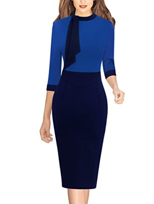 Vfshow Womens Tie Neck Slim Work Office Business Cocktail Bodycon Pencil Dress