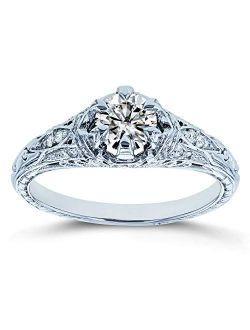 Moissanite (G-H) 6-Prong Antique Style Engagement Ring 5/8 CTW 14k White Gold