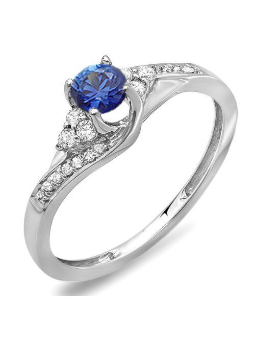 Dazzlingrock Collection 18K Round White Diamond And Blue Sapphire Ladies Swirl Bridal Engagement Ring, White Gold