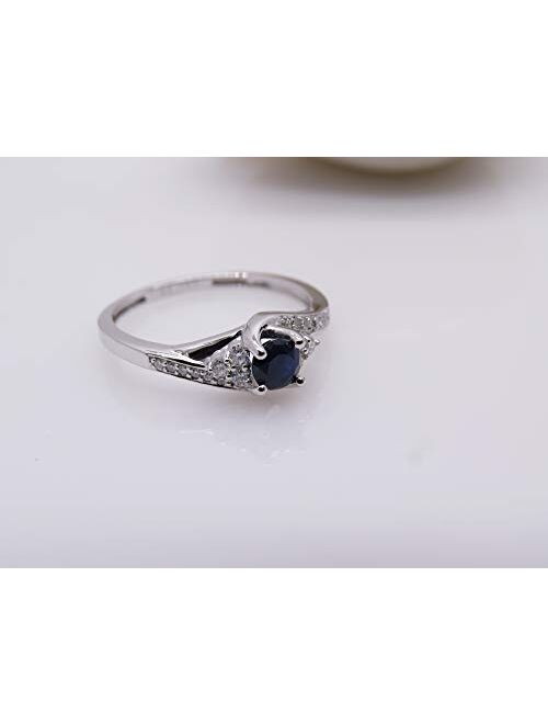 Dazzlingrock Collection 18K Round White Diamond And Blue Sapphire Ladies Swirl Bridal Engagement Ring, White Gold