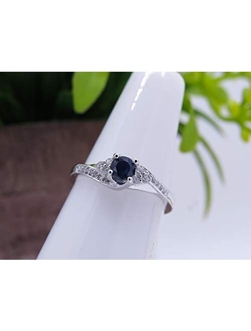 Dazzlingrock Collection 18K Round White Diamond And Blue Sapphire Ladies Swirl Bridal Engagement Ring, White Gold