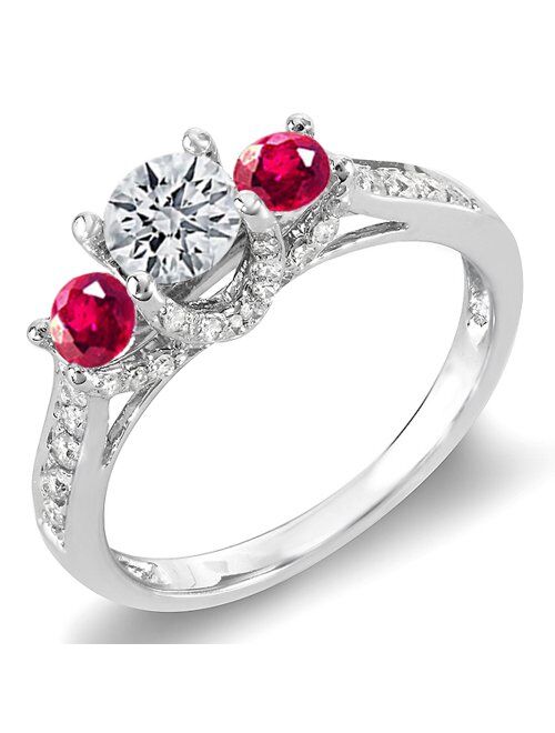 Dazzlingrock Collection 14k Round White Diamond And Ruby 3 Stone Ladies Bridal Engagement Ring, White Gold