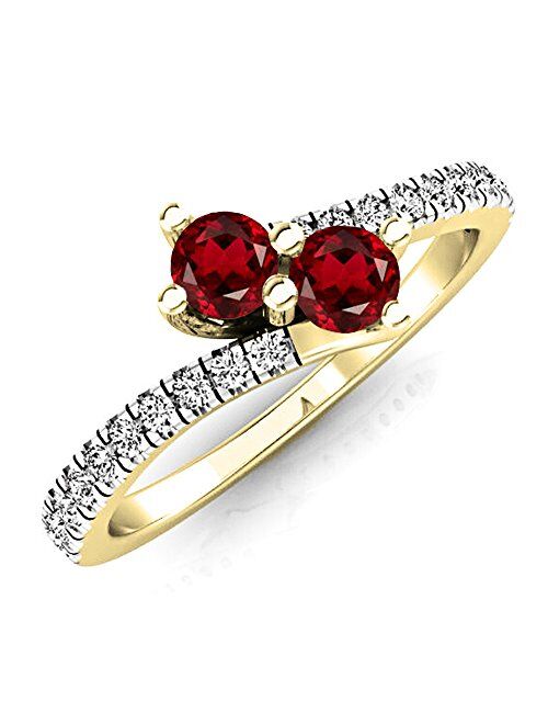 Dazzlingrock Collection 14K Gold Round Garnet & White Diamond Ladies Two Stone Bypass Engagement Ring