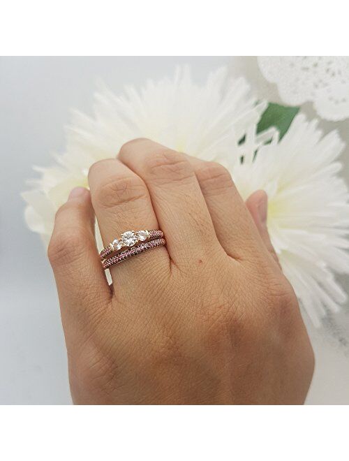Dazzlingrock Collection 10K Gold Round White & Pink Sapphire, Black Diamond 3 Stone Bridal Engagement Ring Set