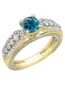 Collection 1.75 Carat (ctw) 14K Gold Round Blue & White Diamond Ladies Vintage Bridal Engagement Ring 1 3/4 CT