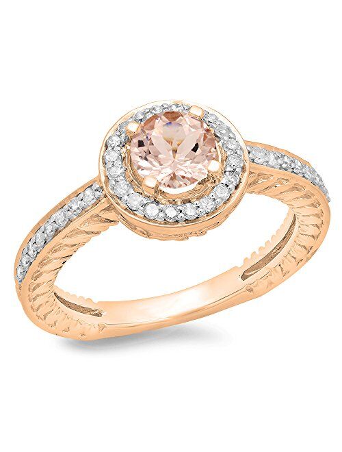 Dazzlingrock Collection 14K Round Cut Morganite & White Diamond Ladies Bridal Vintage Halo Style Engagement Ring, Rose Gold