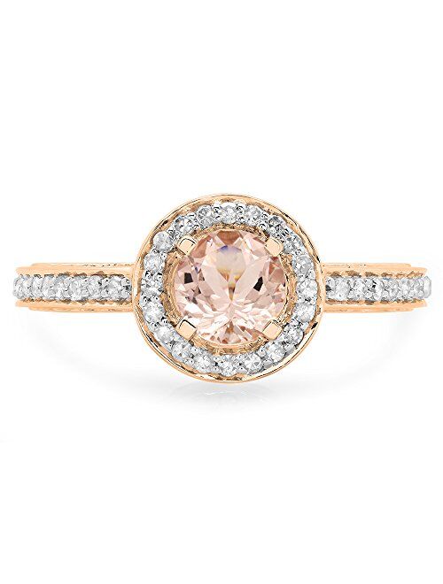 Dazzlingrock Collection 14K Round Cut Morganite & White Diamond Ladies Bridal Vintage Halo Style Engagement Ring, Rose Gold