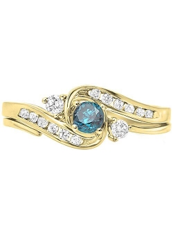 Collection 0.50 Carat (ctw) 18K Gold Round Blue & White Diamond Bridal Engagement Ring Set