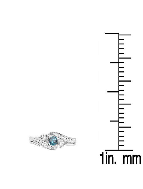 Dazzlingrock Collection 0.50 Carat (ctw) 18K Gold Round Blue & White Diamond Bridal Engagement Ring Set