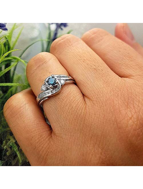 Dazzlingrock Collection 0.50 Carat (ctw) 18K Gold Round Blue & White Diamond Bridal Engagement Ring Set