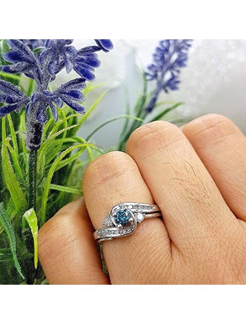 Dazzlingrock Collection 0.50 Carat (ctw) 18K Gold Round Blue & White Diamond Bridal Engagement Ring Set