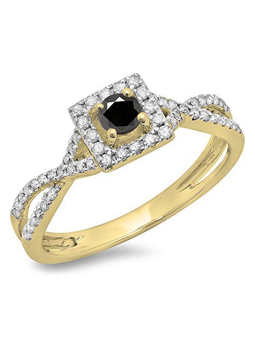 Dazzlingrock Collection 0.50 Carat (ctw) 14K Gold Black and White Diamond Bridal Swirl Split Shank Halo Engagement Ring 1/2 CT