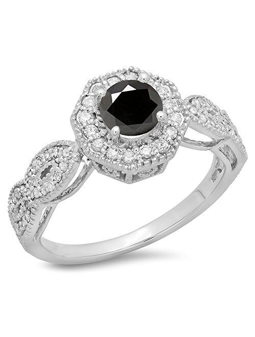 Dazzlingrock Collection 1.15 Carat (ctw) 14K Gold Round Black & White Diamond Ladies Bridal Vintage Style Halo Engagement Ring