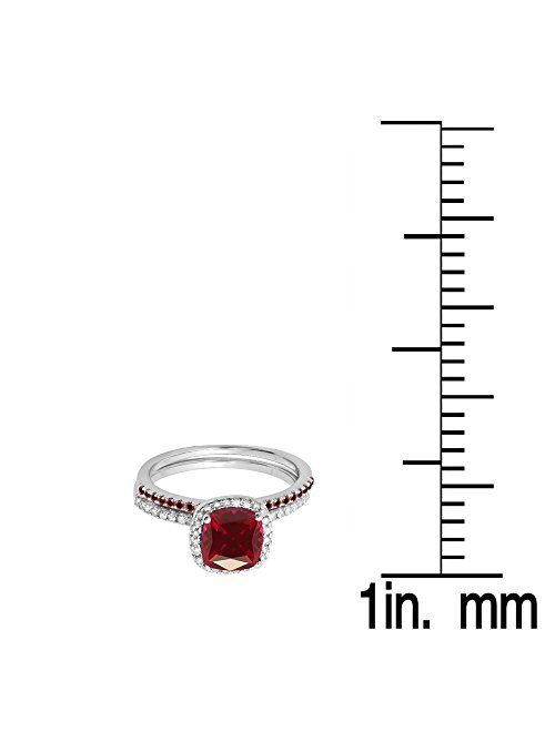 Dazzlingrock Collection 18K Gold Cushion & Round Cut Ruby & Round Cut White Diamond Ladies Bridal Halo Engagement Ring Set