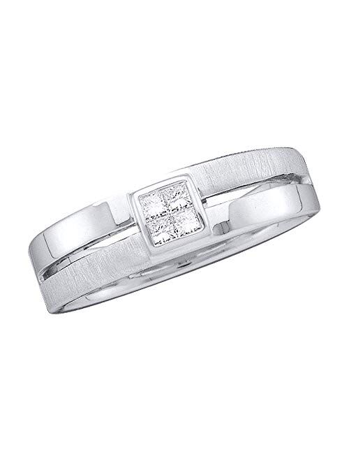 Dazzlingrock Collection 14kt White Gold Mens Princess Diamond 5mm Wedding Anniversary Band Ring 1/6 ctw