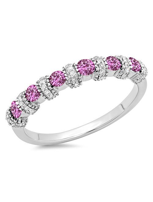 Dazzlingrock Collection 10K Gold Round Pink Sapphire And White Diamond Ladies Bridal Wedding Anniversary Band