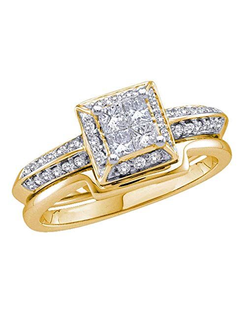 Dazzlingrock Collection 0.52 Carat (Ctw) Princess Diamond Bridal Wedding Ring Set 1/2 Ctw, 14k Yellow Gold