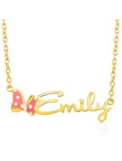 Minnie Mouse Custom Name Necklace - 14k Gold Plated and Sterling Silver Name Necklace Personalized (Choose style, type font, color), Minnie Customized Jewelry