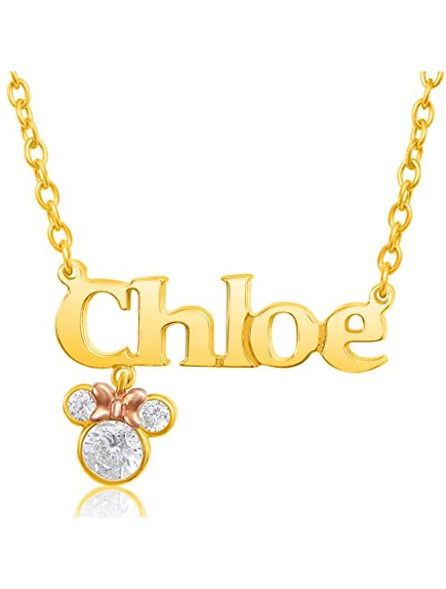 Disney Minnie Mouse Custom Name Necklace - 14k Gold Plated and Sterling Silver Name Necklace Personalized (Choose style, type font, color), Minnie Customized Jewelry