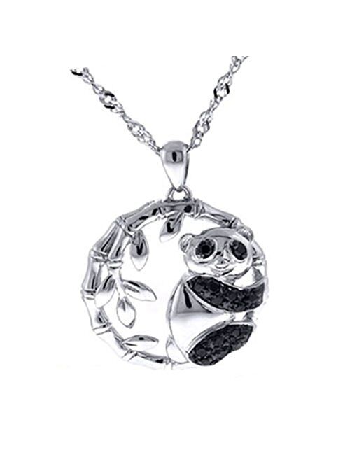 Dazzlingrock Collection 0.25 Carat (ctw) Round Black Diamond Panda Bear Ladies Pendant Free Chain, Sterling Silver