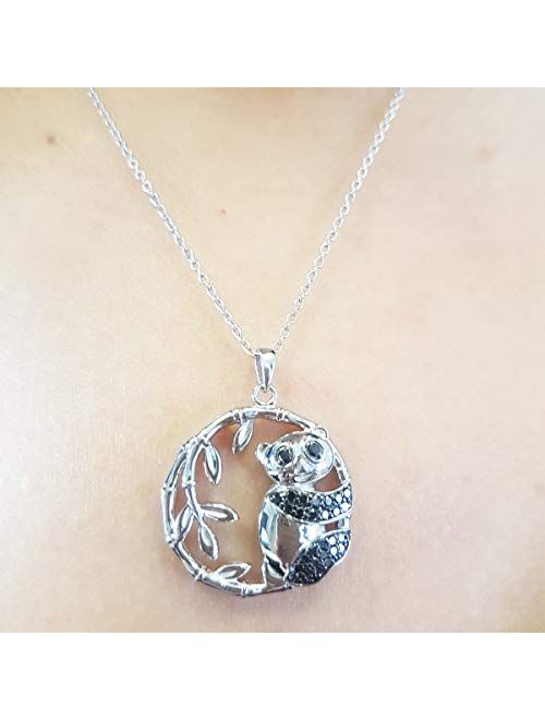 Dazzlingrock Collection 0.25 Carat (ctw) Round Black Diamond Panda Bear Ladies Pendant Free Chain, Sterling Silver