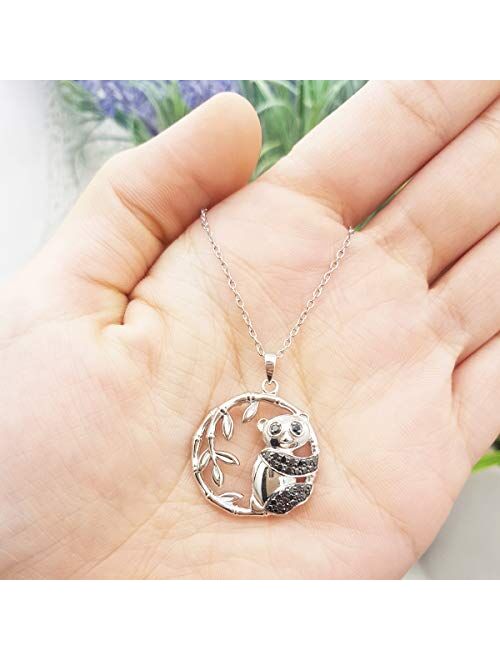 Dazzlingrock Collection 0.25 Carat (ctw) Round Black Diamond Panda Bear Ladies Pendant Free Chain, Sterling Silver