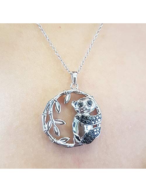 Dazzlingrock Collection 0.25 Carat (ctw) Round Black Diamond Panda Bear Ladies Pendant Free Chain, Sterling Silver