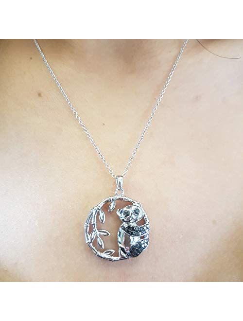 Dazzlingrock Collection 0.25 Carat (ctw) Round Black Diamond Panda Bear Ladies Pendant Free Chain, Sterling Silver