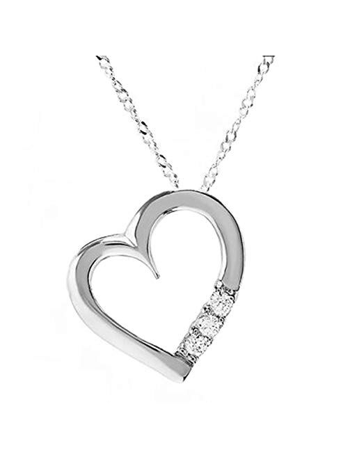 Dazzlingrock Collection 0.15 Carat (ctw) 10K Gold 3 Stone Lab Grown Diamond Heart Shape Pendant (Silver Chain Included)