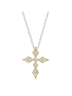 Collection 0.15 Carat (ctw) Round Lab Grown White Diamond Ladies Vintage Style Cross Pendant, Available In 10K/14K/18K Gold & 925 Sterling Silver