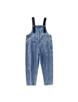 Swotgdoby Boys' Denim Bib Overall Toddler Unisex Casual Blue Thin Washed Denim Overall Pants