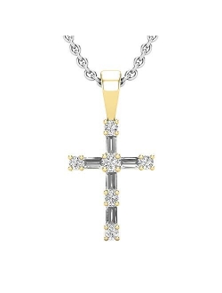 Collection 0.25 Carat (ctw) Round & Baguette Lab Grown White Diamond Ladies Cross Religious Pendant 1/4 CT, Available in Metal 10K/14K/18K Gold & 925 Sterlin