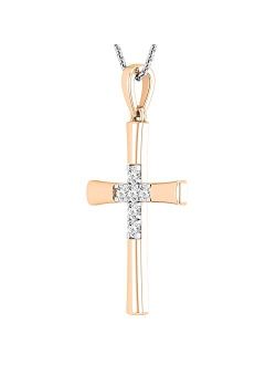 Collection 0.21 Carat (ctw) Round Lab Grown White Diamond Cross Charm Religious Pendant for Women | Available in Metal 10K/14K/18K Gold & 925 Sterling Silver