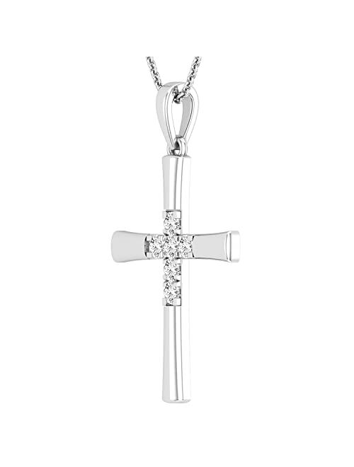 Dazzlingrock Collection 0.21 Carat (ctw) Round Lab Grown White Diamond Cross Charm Religious Pendant for Women | Available in Metal 10K/14K/18K Gold & 925 Sterling Silver