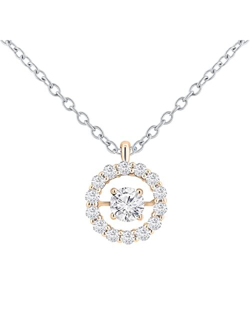 Dazzlingrock Collection Center Round Flickering Lab Grown White Diamond Dancing Style Pendant with Silver Chain for Her (0.60 ctw, Color H-I, Clarity SI2), Available in 1