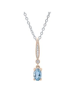 Collection 10K 6X4 MM Oval Gemstone & Round Diamond Ladies Pendant (Silver Chain Included), Rose Gold