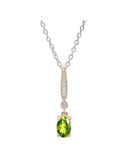 Collection 10K 6X4 MM Oval Gemstone & Round Diamond Ladies Pendant (Silver Chain Included), Rose Gold