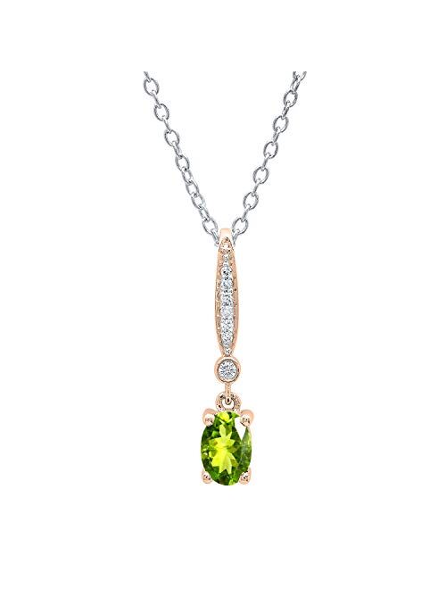 Dazzlingrock Collection 10K 6X4 MM Oval Gemstone & Round Diamond Ladies Pendant (Silver Chain Included), Rose Gold