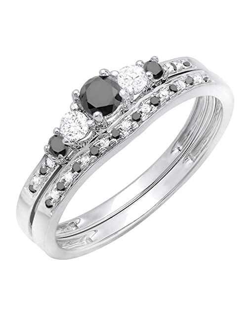 Dazzlingrock Collection 0.45 Carat (ctw) Round Black And White Diamond 5 Stone Alternating Style Engagement Ring Set for Her | Available in 10K Gold