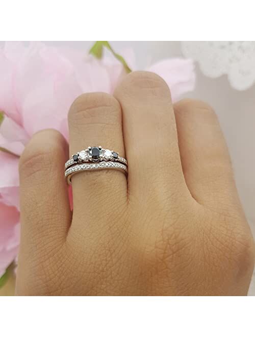 Dazzlingrock Collection 0.45 Carat (ctw) Round Black And White Diamond 5 Stone Alternating Style Engagement Ring Set for Her | Available in 10K Gold