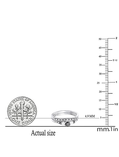 Dazzlingrock Collection 0.45 Carat (ctw) Round Black And White Diamond 5 Stone Alternating Style Engagement Ring Set for Her | Available in 10K Gold