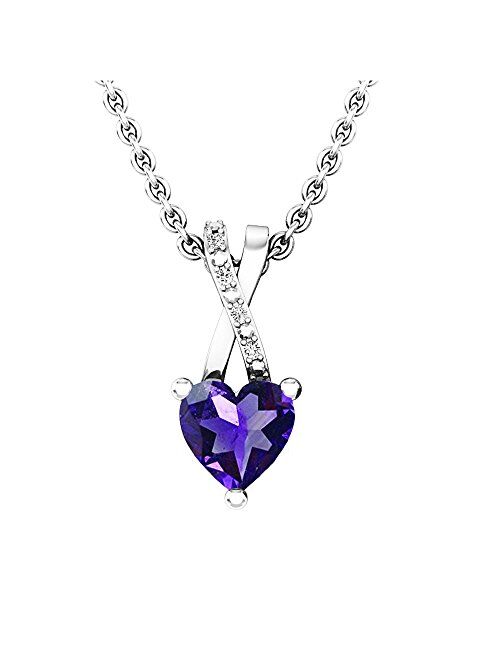 Dazzlingrock Collection 6 MM Heart Amethyst & Round Diamond Infinity Heart Pendant (Silver Chain Included), Sterling Silver