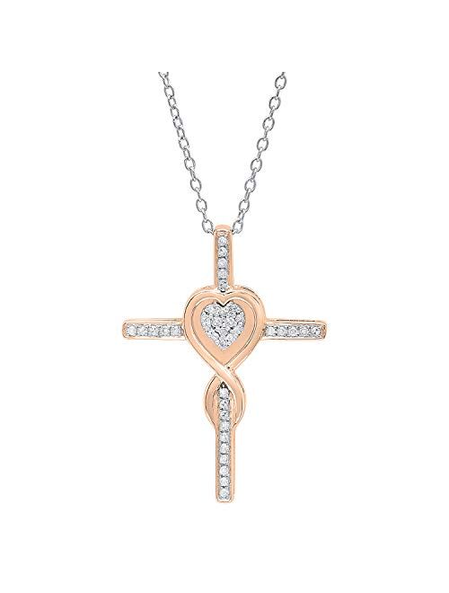 Dazzlingrock Collection 0.20 Carat (ctw) 10K Gold Round Diamond Cross & Heart Pendant 1/5 CT (Silver Chain Included)