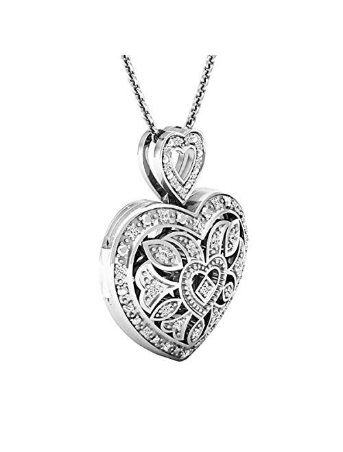 Dazzlingrock Collection 0.30 Carat (ctw) Round Diamond Ladies Heart Pendant 1/3 CT (Silver Chain Included), Sterling Silver