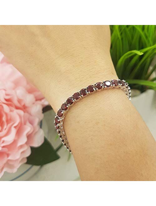 Dazzlingrock Collection Round Garnet Ladies Tennis Bracelet, 925 Sterling Silver