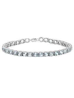 Collection 5mm Round Gemstone Dainty Tennis Bracelet for Women (7 Inch), 925 Sterling Silver